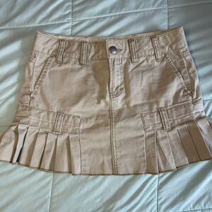 American Eagle Outfitters Beige Pleated Cargo-Style Mini Skirt